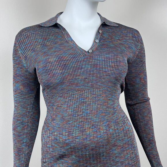 Theory Size L Arctic Polo Ribbed Pullover Henely Collared Sweater Mini NEW Dress - Picture 3 of 15